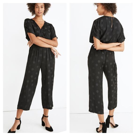 Madewell Wrap-Front Smock-Waist Jumpsuit in Dot Jacquard - Picture 1 of 6